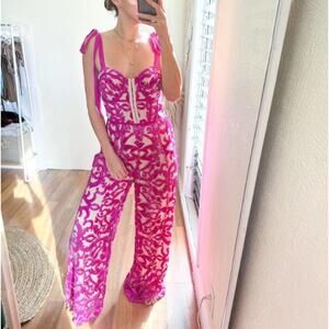 Free People Lucille Lace One Piece Jumpsuit Size Medium Pink Magenta